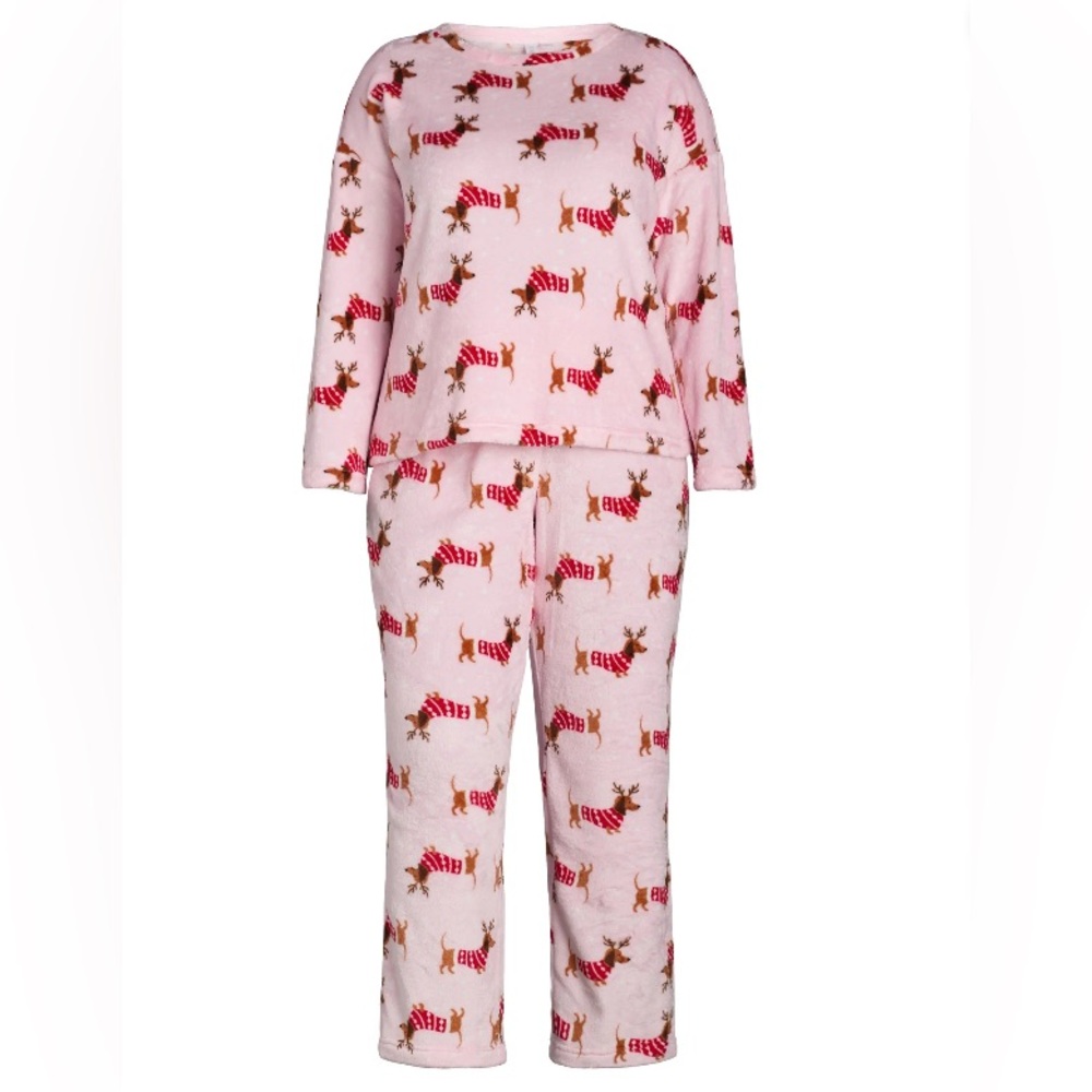 Joyspun Women's Fleece Long Sleeve Top with Pajama Pants Giftable Set Medium